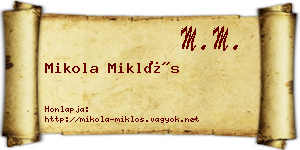 Mikola Miklós névjegykártya