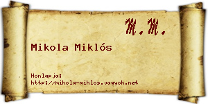 Mikola Miklós névjegykártya